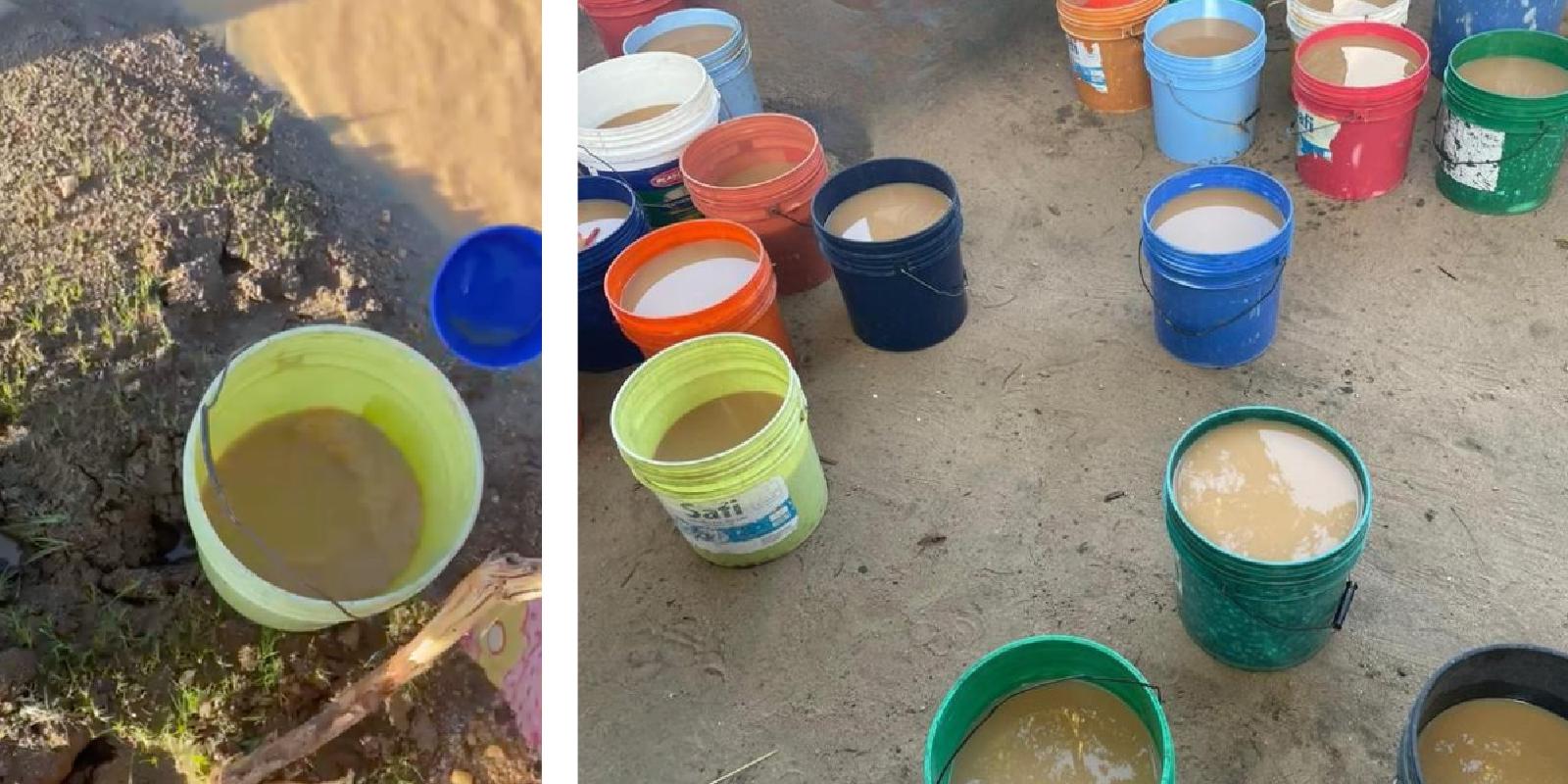 Women would fill these buckets with murky water from rivers and ponds and carry them to the village